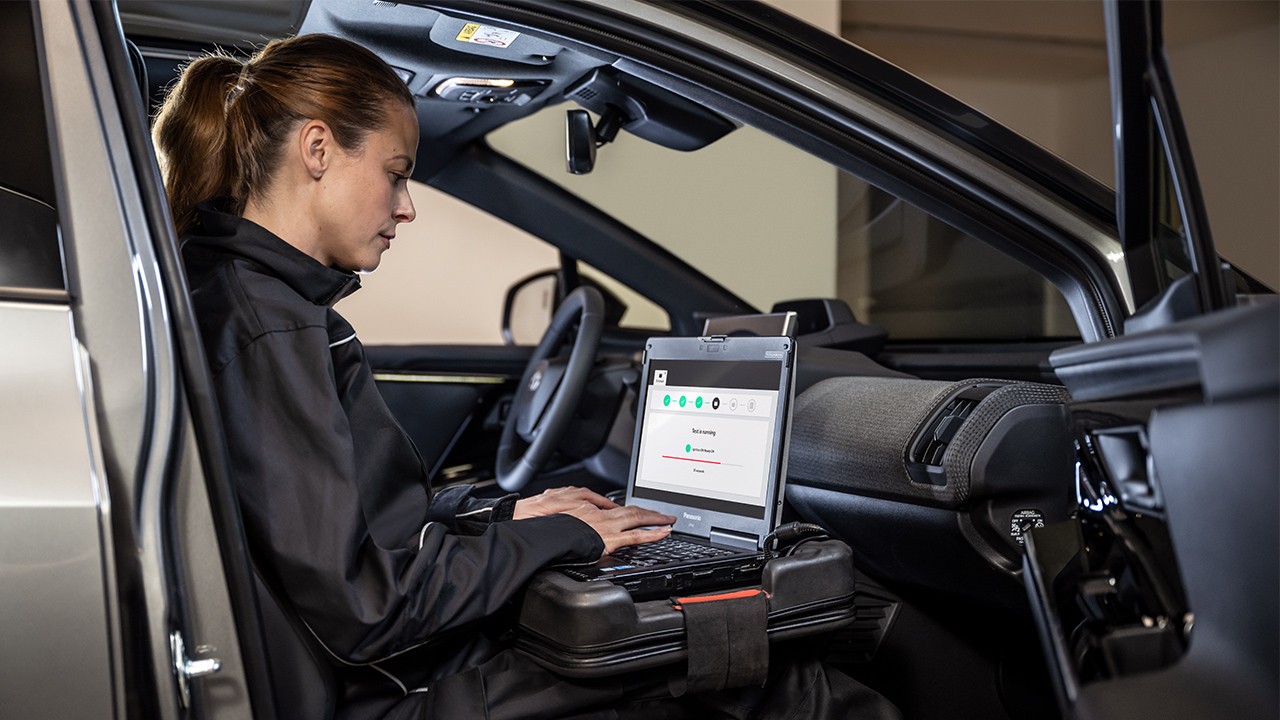 Toyota technician testing vehicle