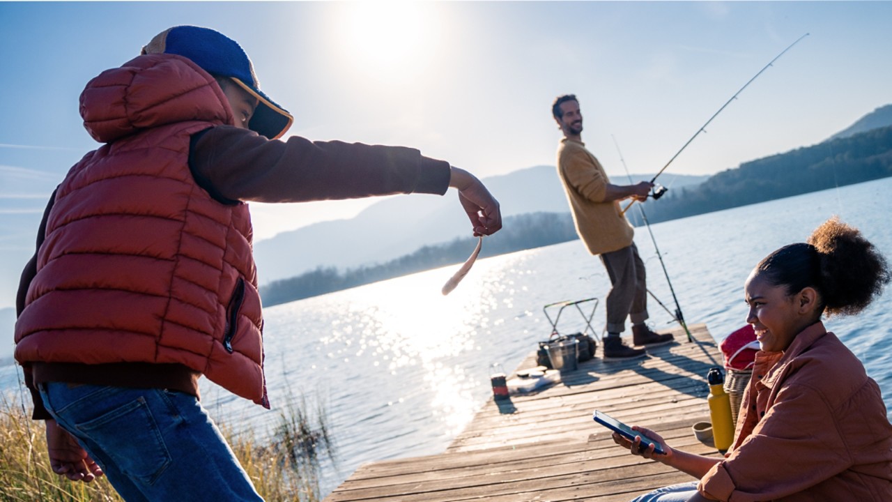 Happy family fishing 