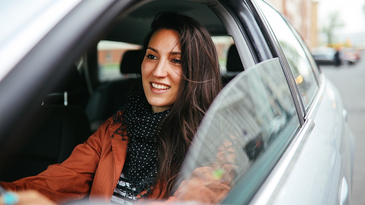 Woman driving car