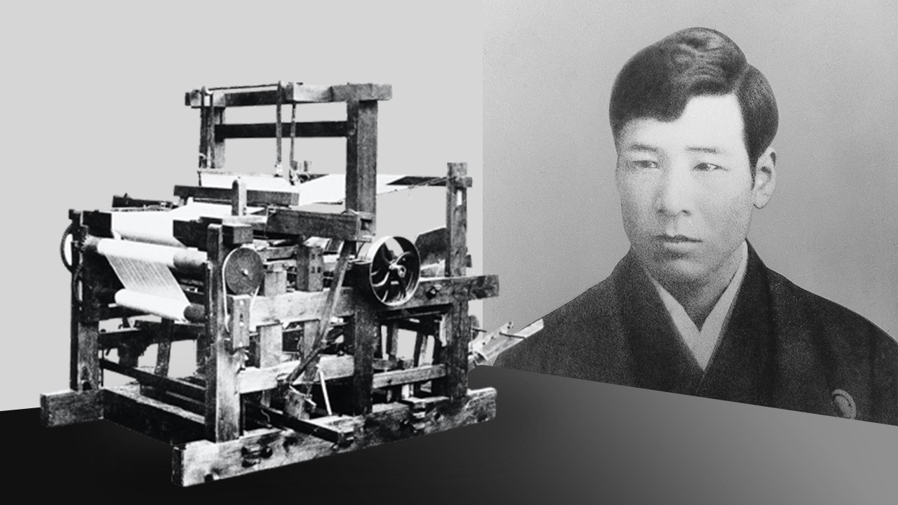 Historic image of Sakichi Toyoda and automatic loom