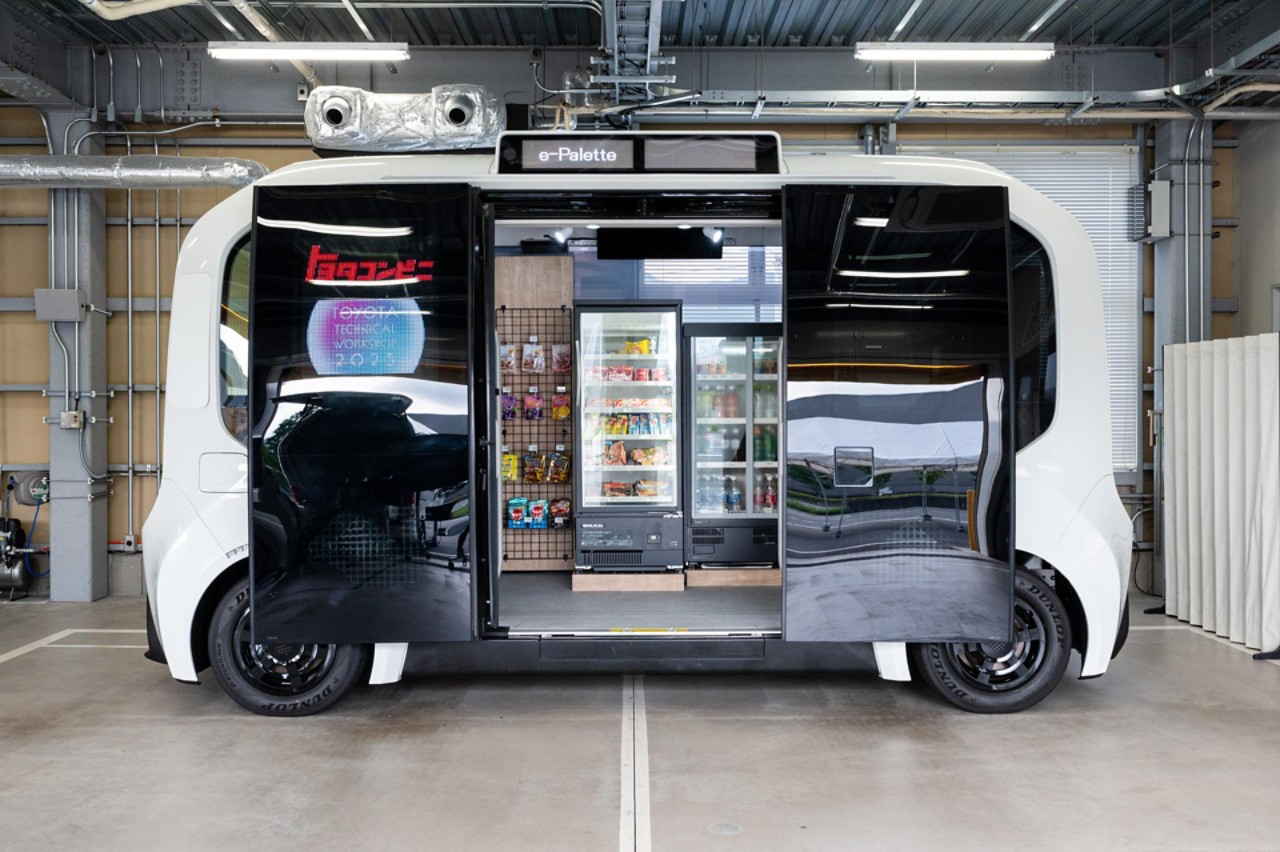 An e-Palette transformed into a mobile convenience store