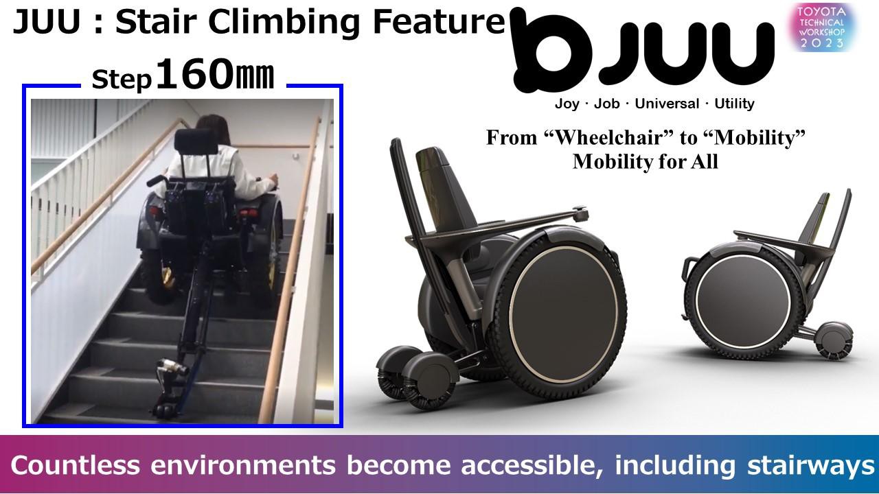 The JUU electric wheelchair navigating steps with ease