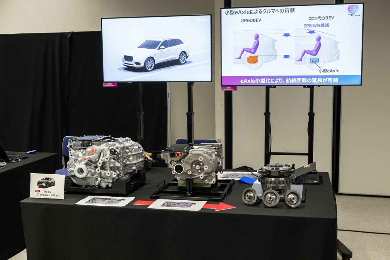 Table with parts showing transition to compact e-axle