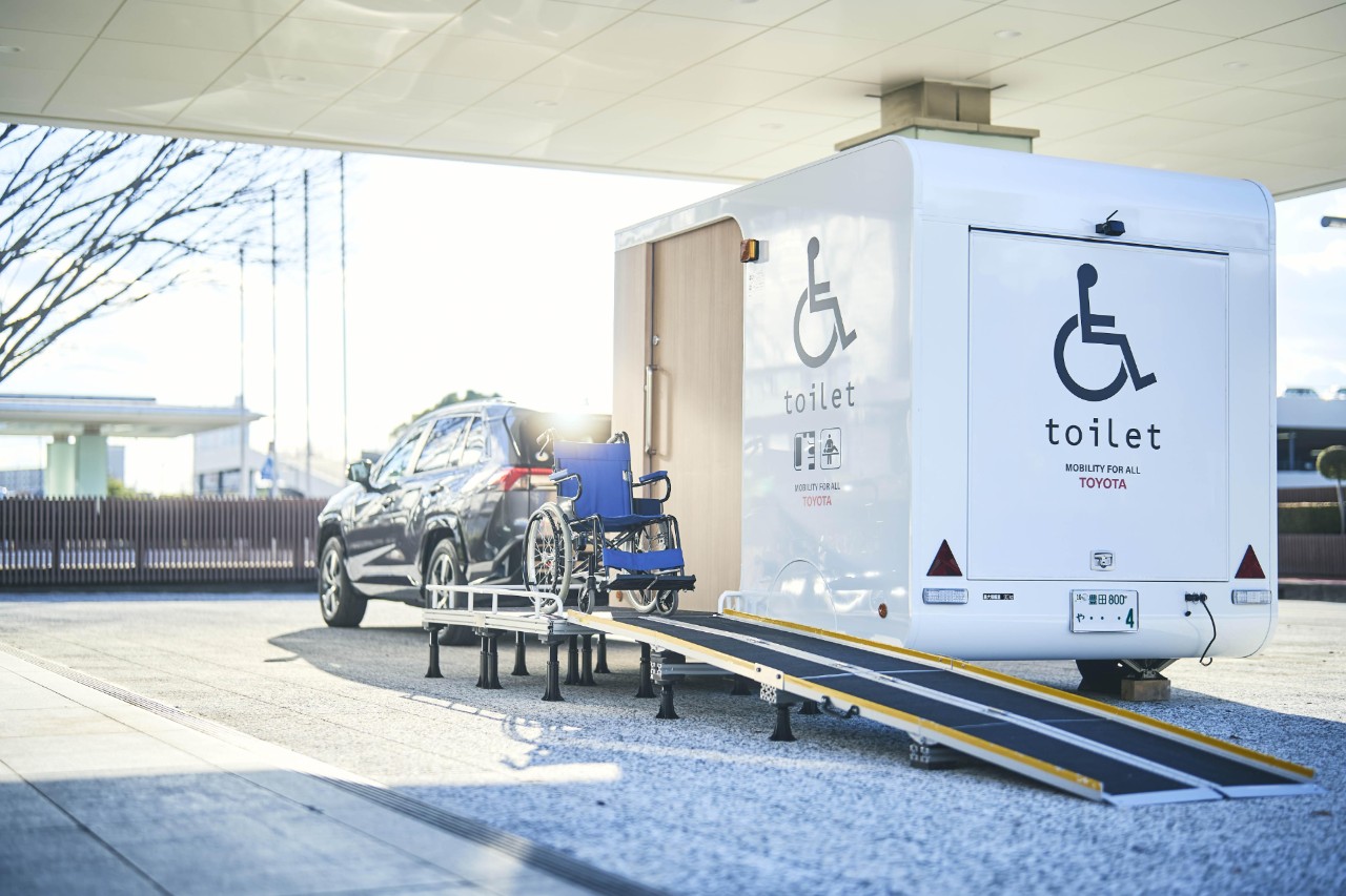 Toyota's toilet with the ramp extended on the side